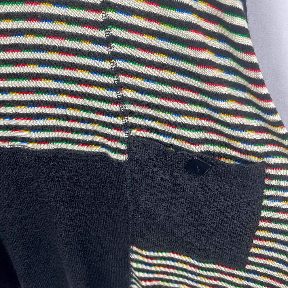 Ali Miles Tunic Sweater Size L Black Rainbow Multi Striped Cowl‎ Neck Pullover - Picture 5 of 11